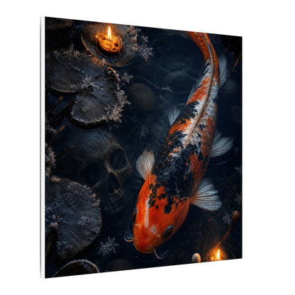 Koi Pond Canvas Art | Winter Dark Japandi Shadow Zen Art