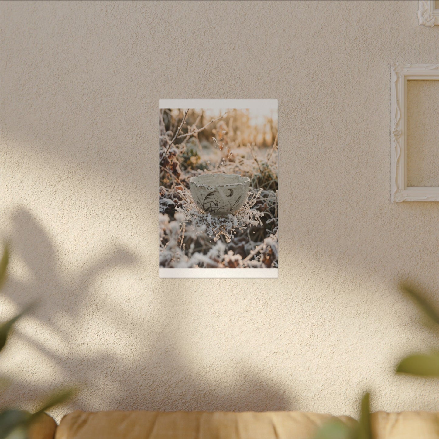 Japandi Ceramic Bowl in Golden Hour | Japanese Pattern Canvas Art