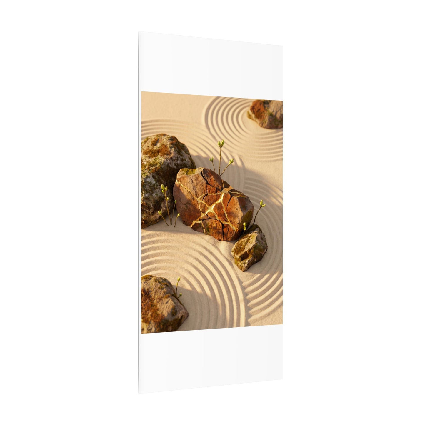 Kanso Rock Garden Canvas Art - Kintsugi Crackle Gold