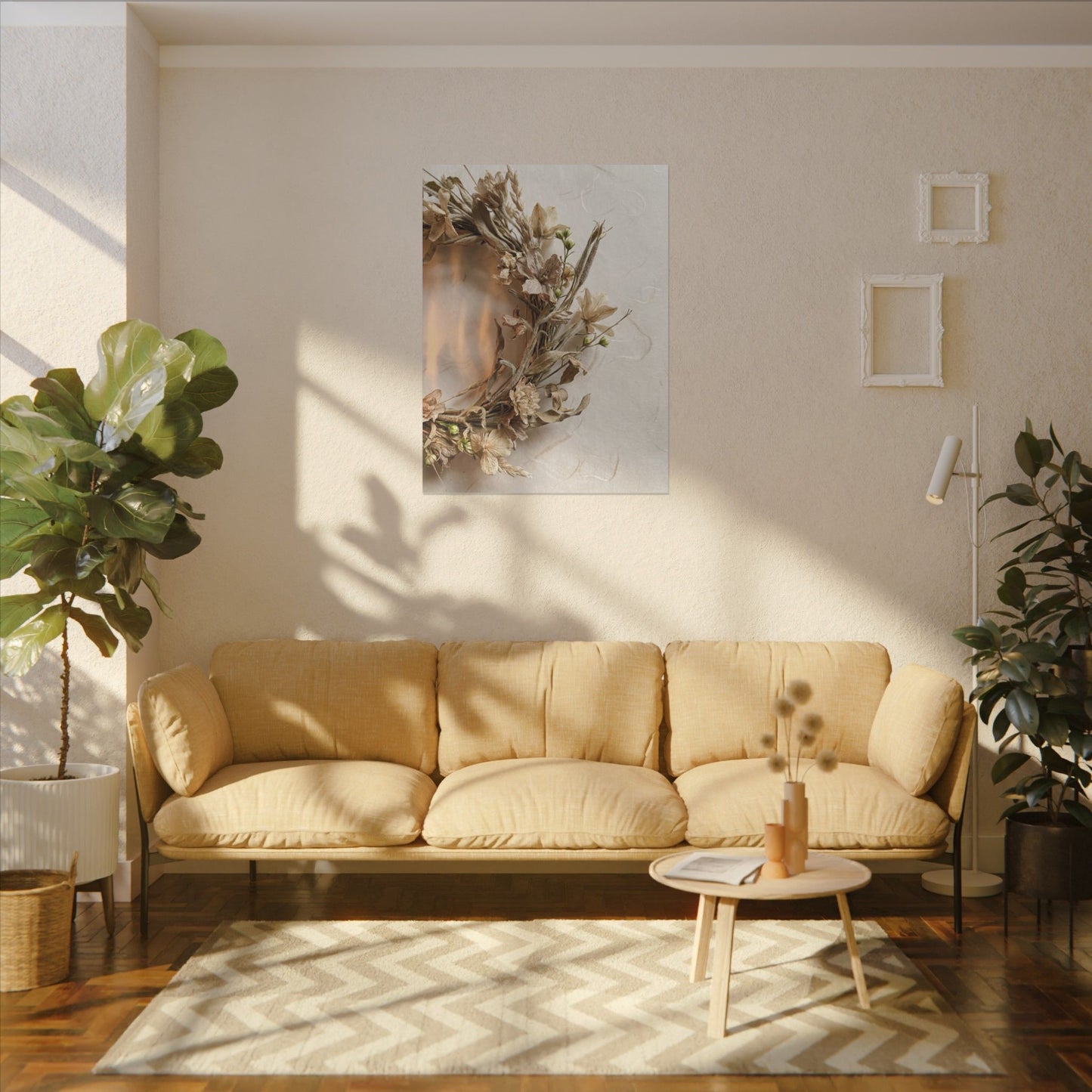 Dried Flowers Japanese Pattern Canvas Art | Neutral Japandi Art