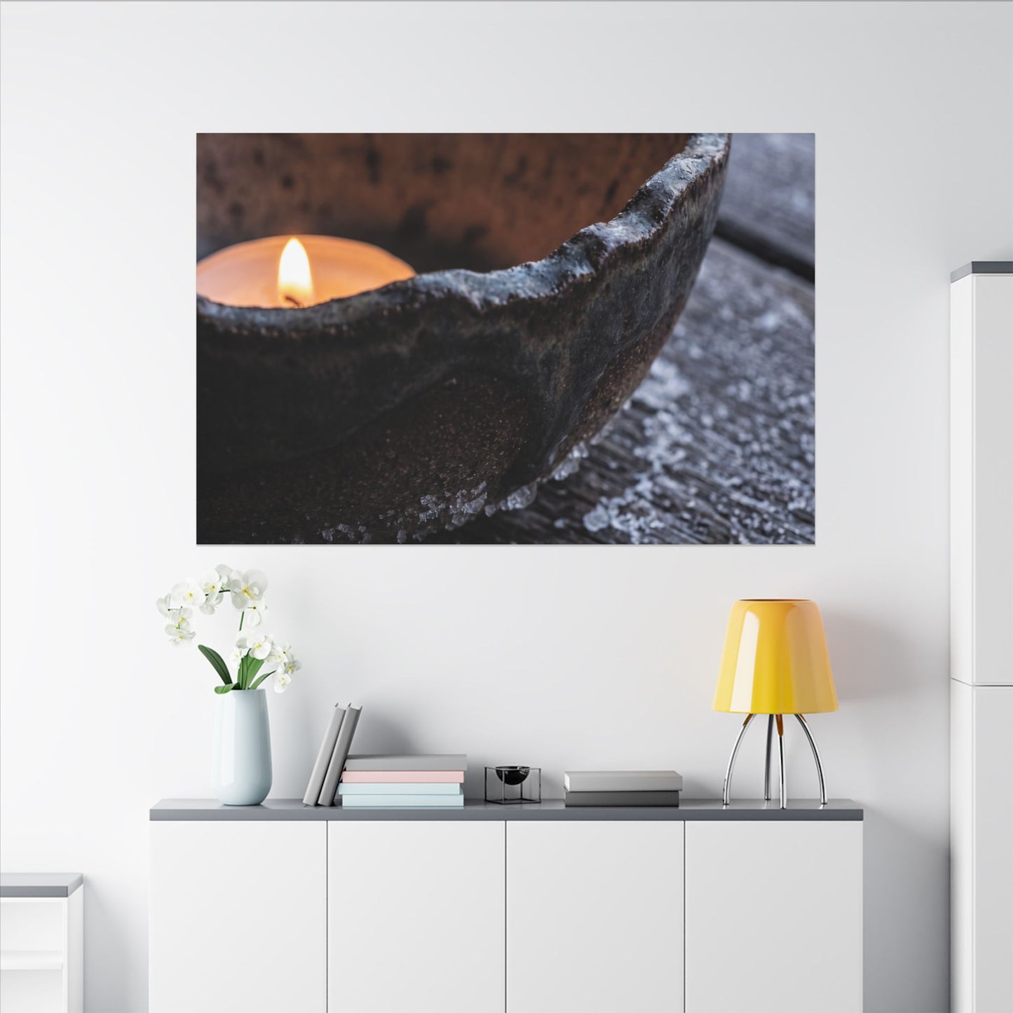 Atmospheric Ceramic Bowl Canvas Art - Moody Minimal Dark Japandi