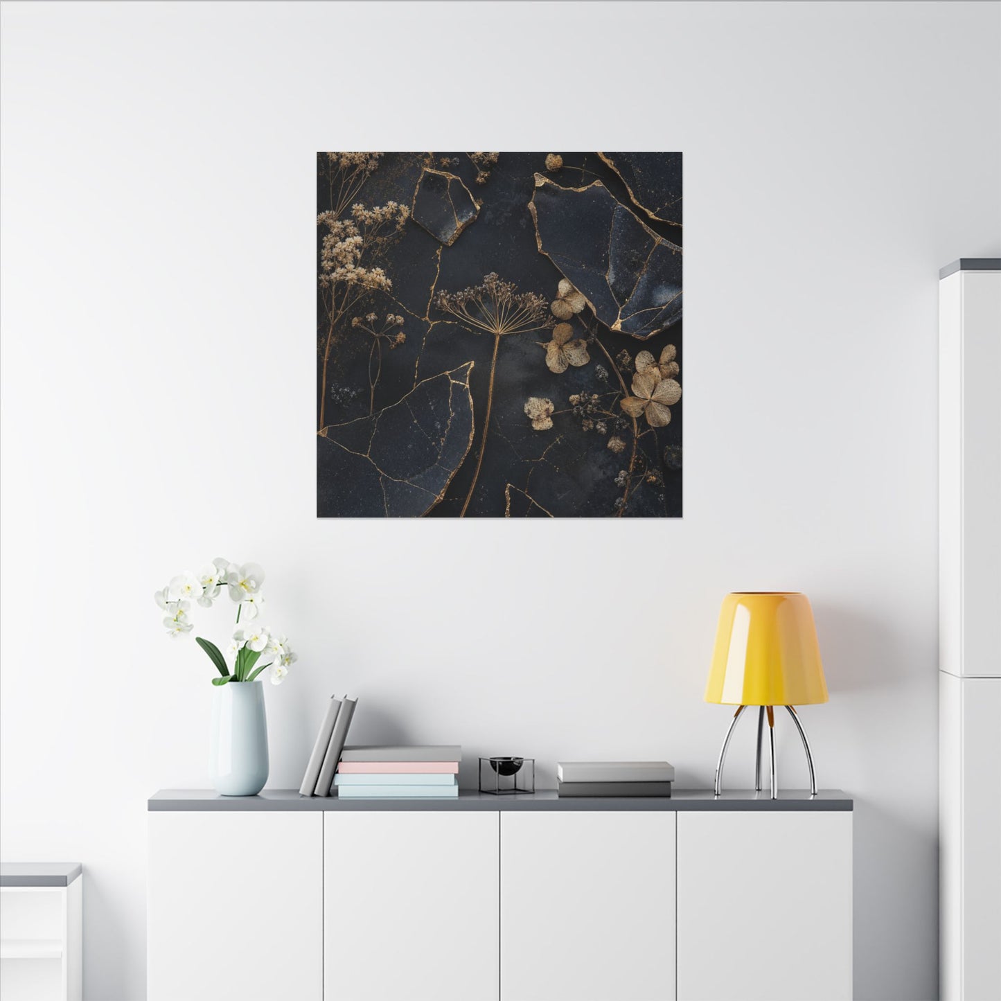 Philosophical Dried Flowers Canvas Art - Broken Beauty Kintsugi