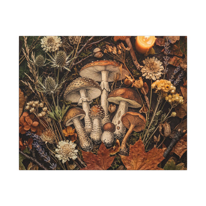 Autumn Dried Flowers Mushroom Illustration Canvas Art | Earthy Decor