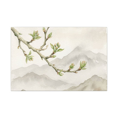 Spring Mountain Mist Watercolor Canvas Art | Cozy Decor