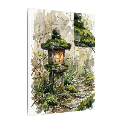 Stone Lantern Watercolor Canvas Art | Elegant Japandi Art