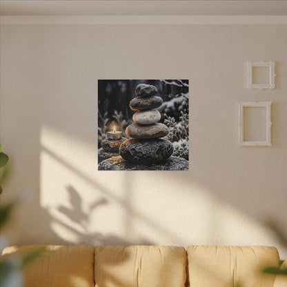 River Stones Canvas Art | Winter Japandi Watercolor Art