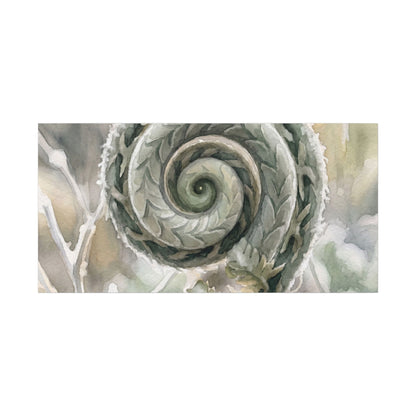 Winter Fern Unfurling Watercolor Canvas Art | Cozy Decor