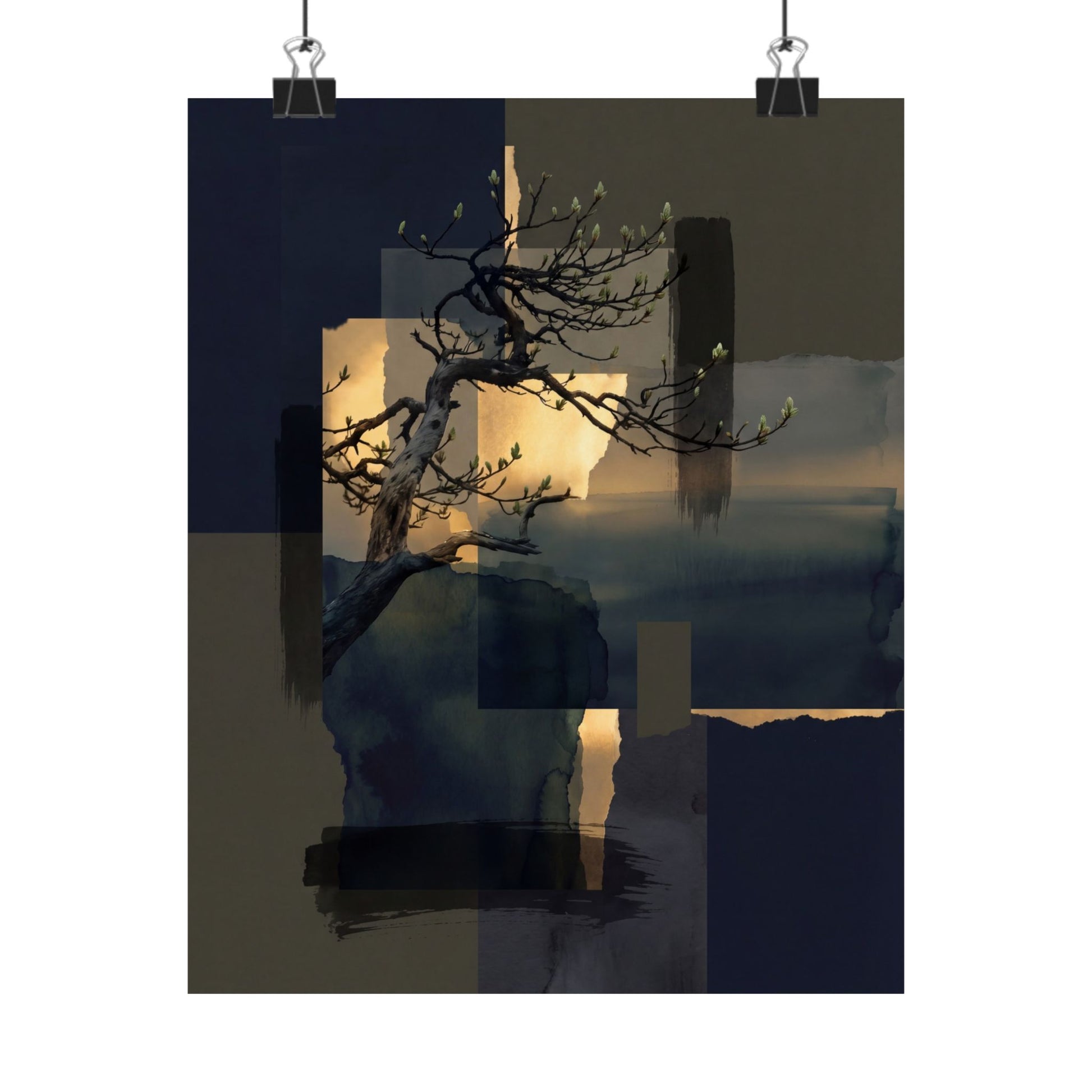 Kanso Pine Tree Wall Art Print - Dark Japandi Moody Minimal Art Print