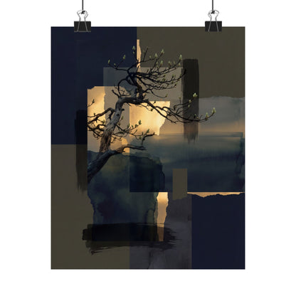 Kanso Pine Tree Wall Art Print - Dark Japandi Moody Minimal Art Print