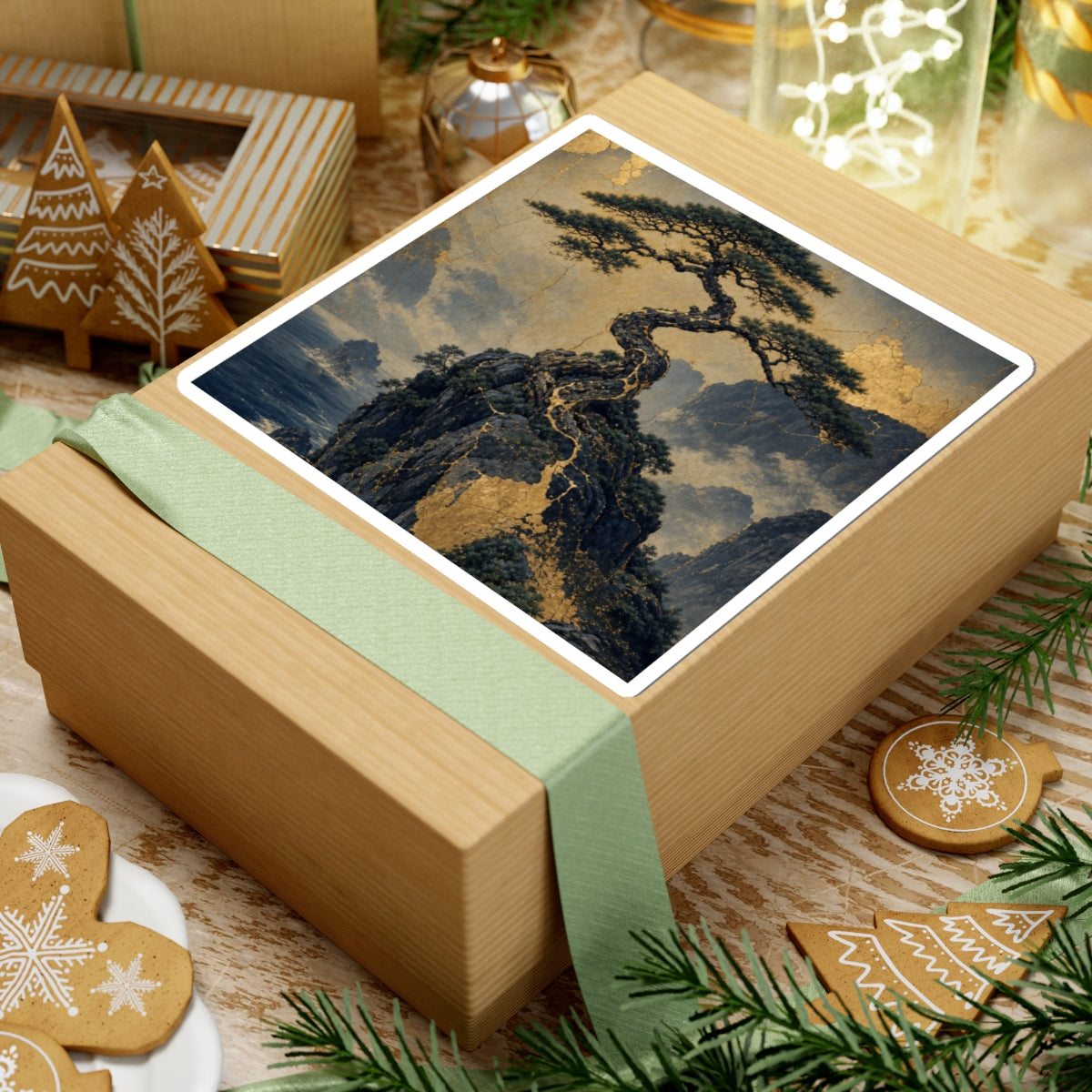 Beautiful Pine Tree Sticker - Crackle Gold Kintsugi