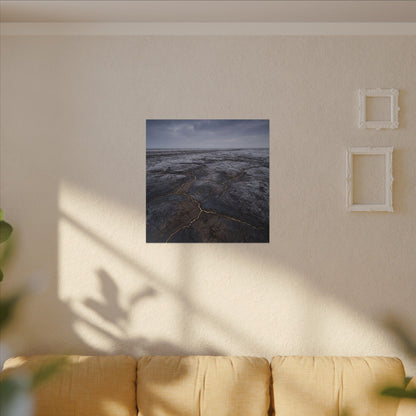 Dark Japandi Cracked Earth in Overcast | Dark Texture Canvas Art
