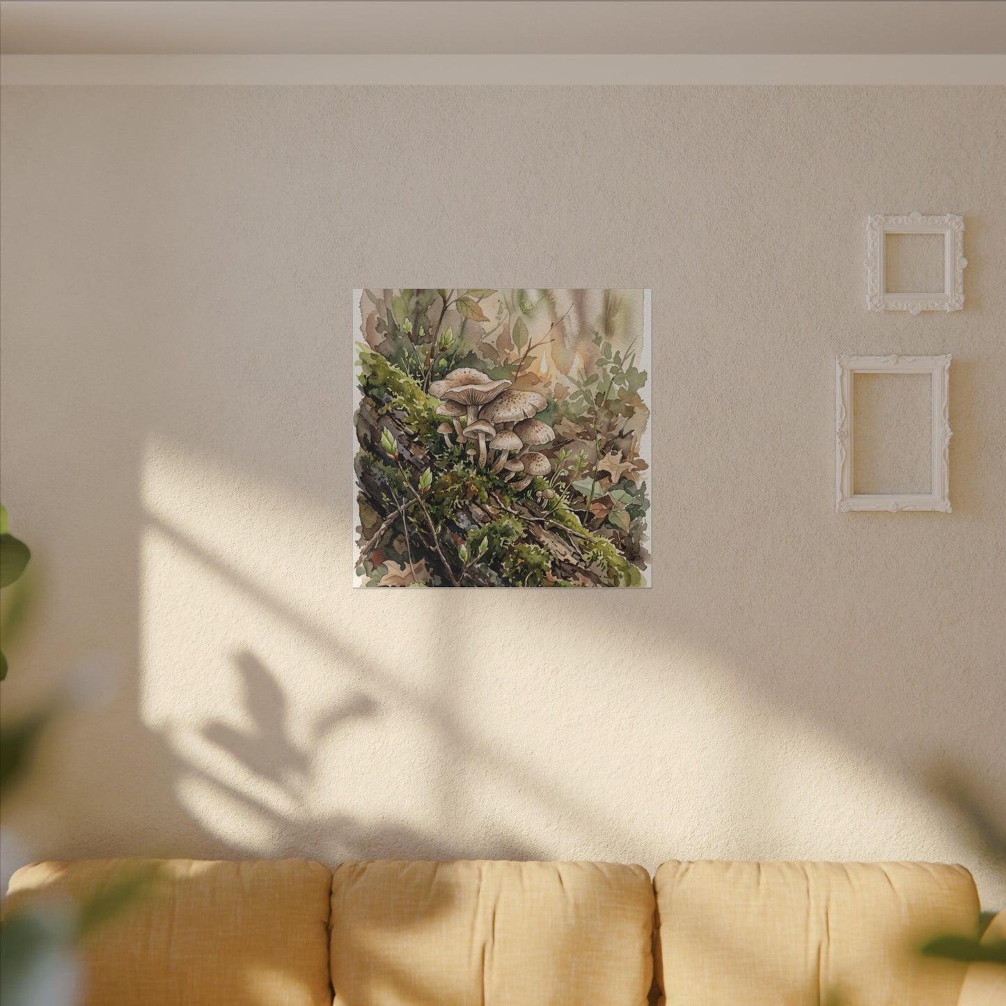 Wild Mushrooms Canvas Art | Spring Japandi Watercolor Art