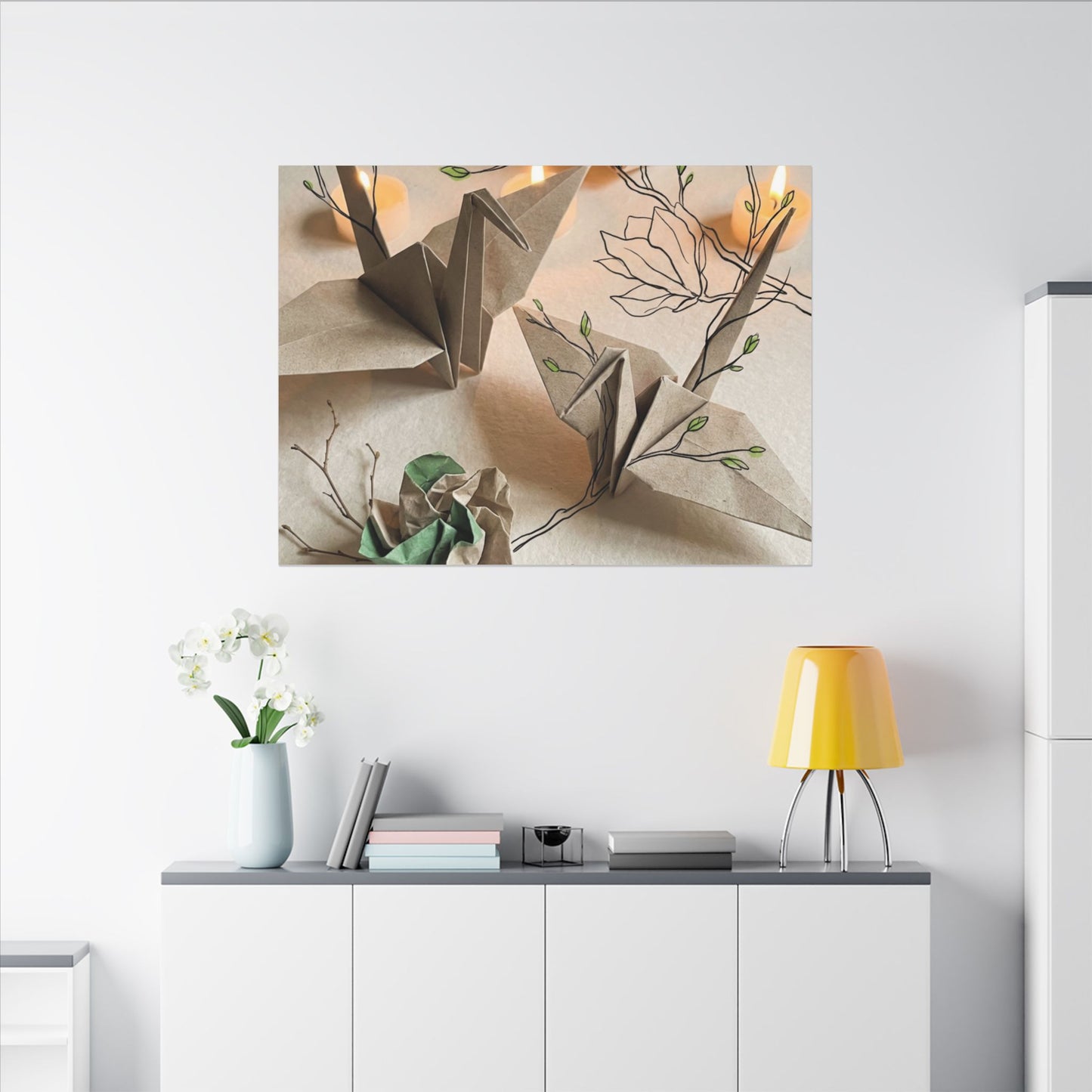 Paper Fold Spring Canvas Art | Japandi Earthy Design