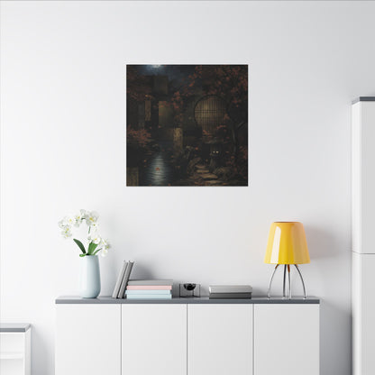 Moonlight Moonlit Garden Canvas Art - Dark Japandi Shibui