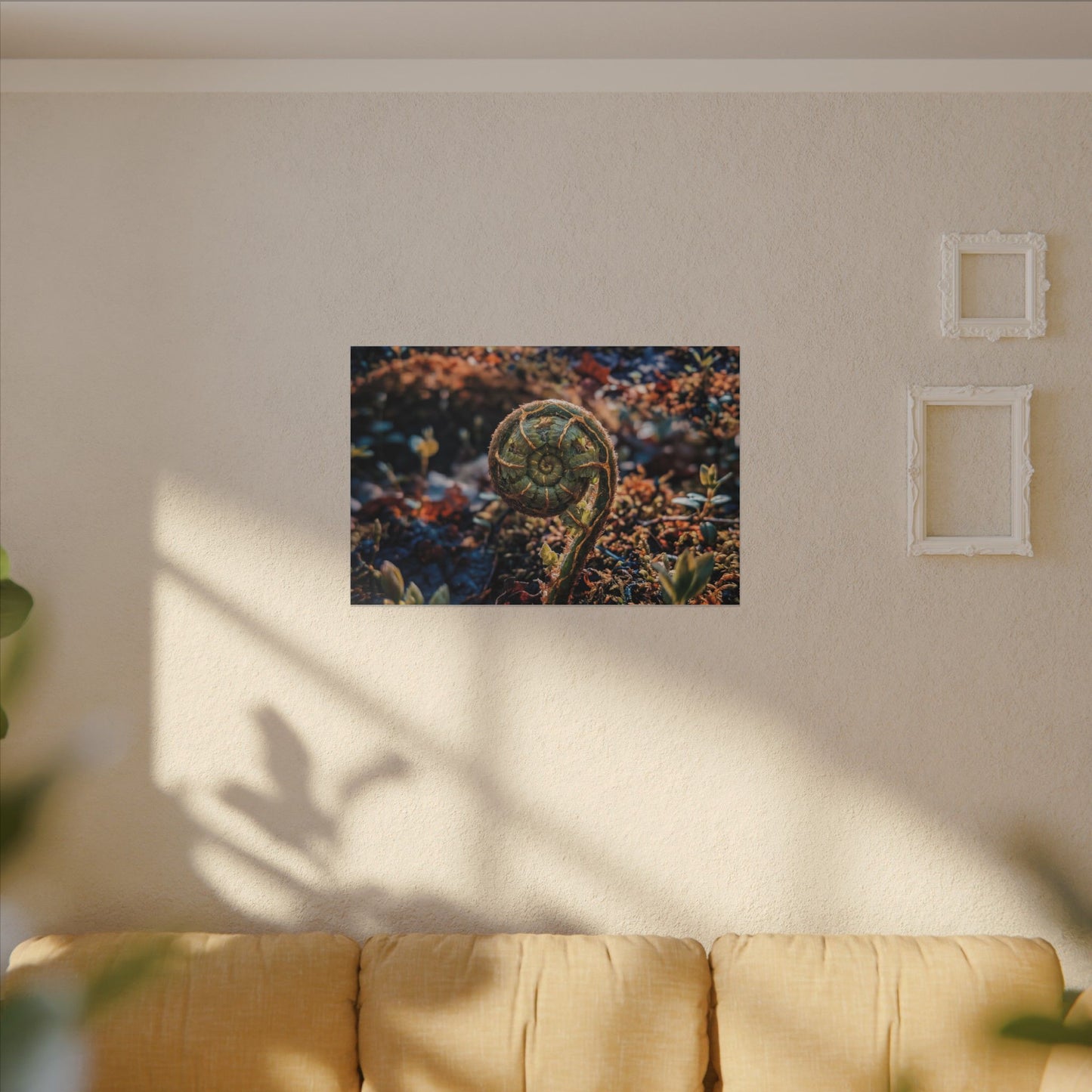 Kintsugi Fern Unfurling in Dappled | Gold Vein Canvas Art