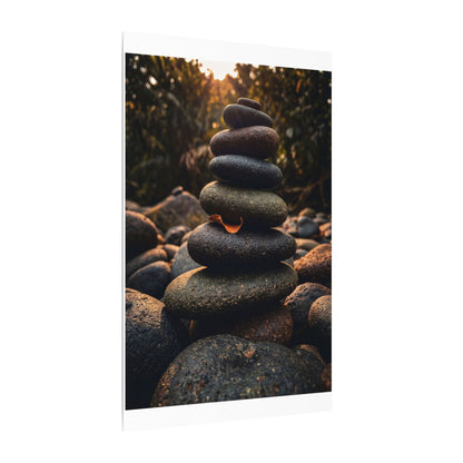 Dark Japandi River Stones in Golden Hour | Moody Minimal Canvas Art