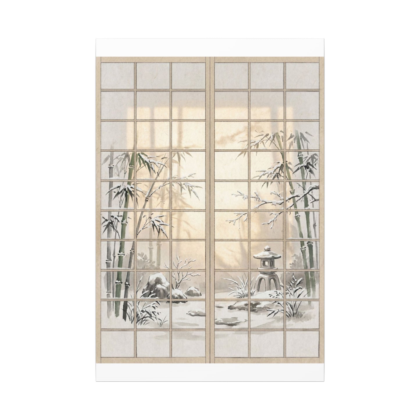 Winter Shoji Screen Sumi E Canvas Art | Tranquil Decor