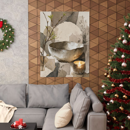 Candlelight Ceramic Bowl Wall Art Print - Japandi Fukinsei