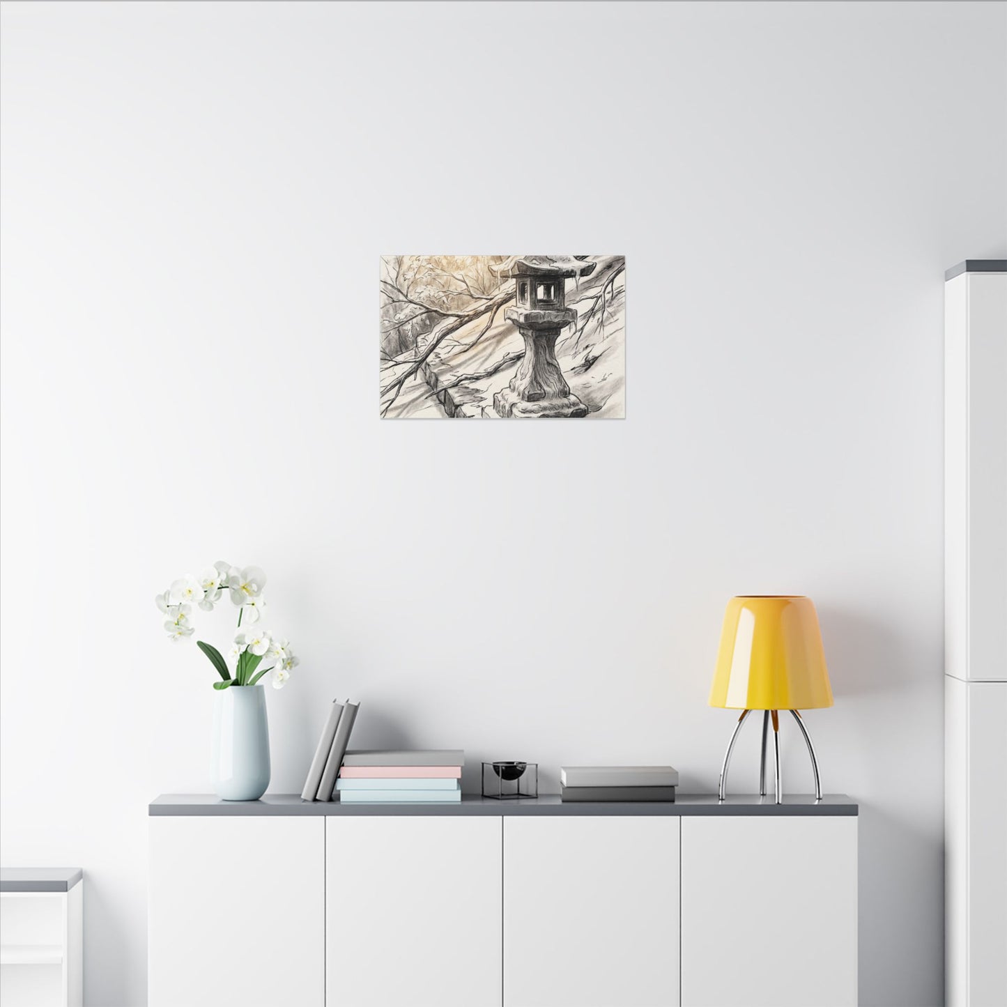 Golden Hour Stone Lantern Canvas Art - Japandi Kanso