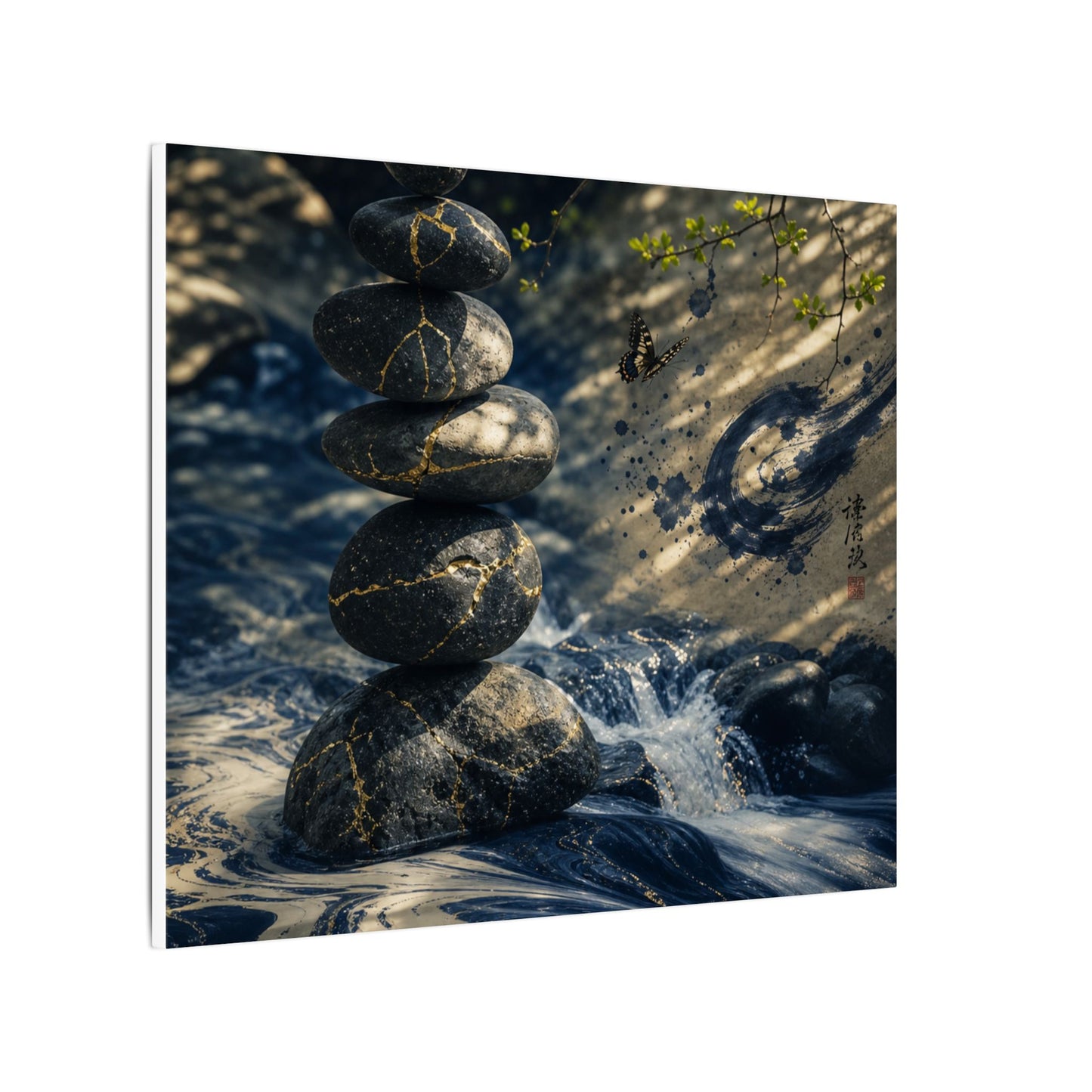 Kintsugi River Stones in Dappled | Broken Beauty Canvas Art