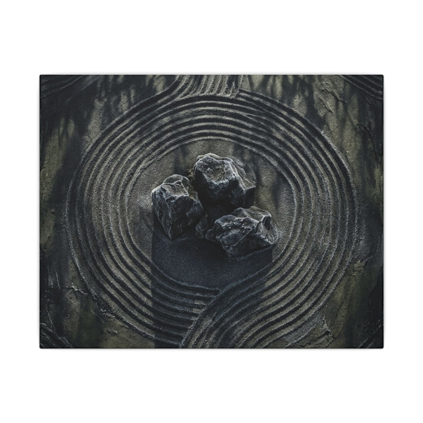 Moody Rock Garden Canvas Art - Dark Texture Dark Japandi