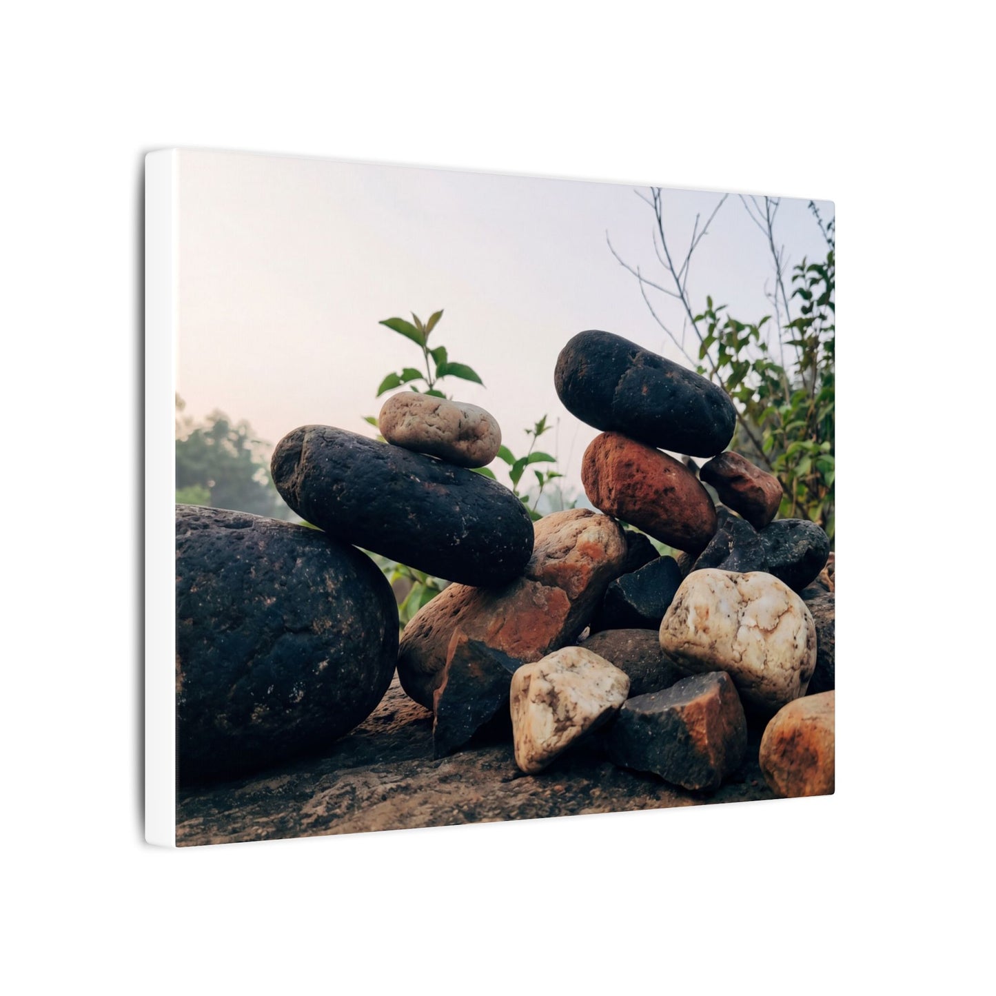River Stones Canvas Art | Spring Kintsugi Broken Beauty Art