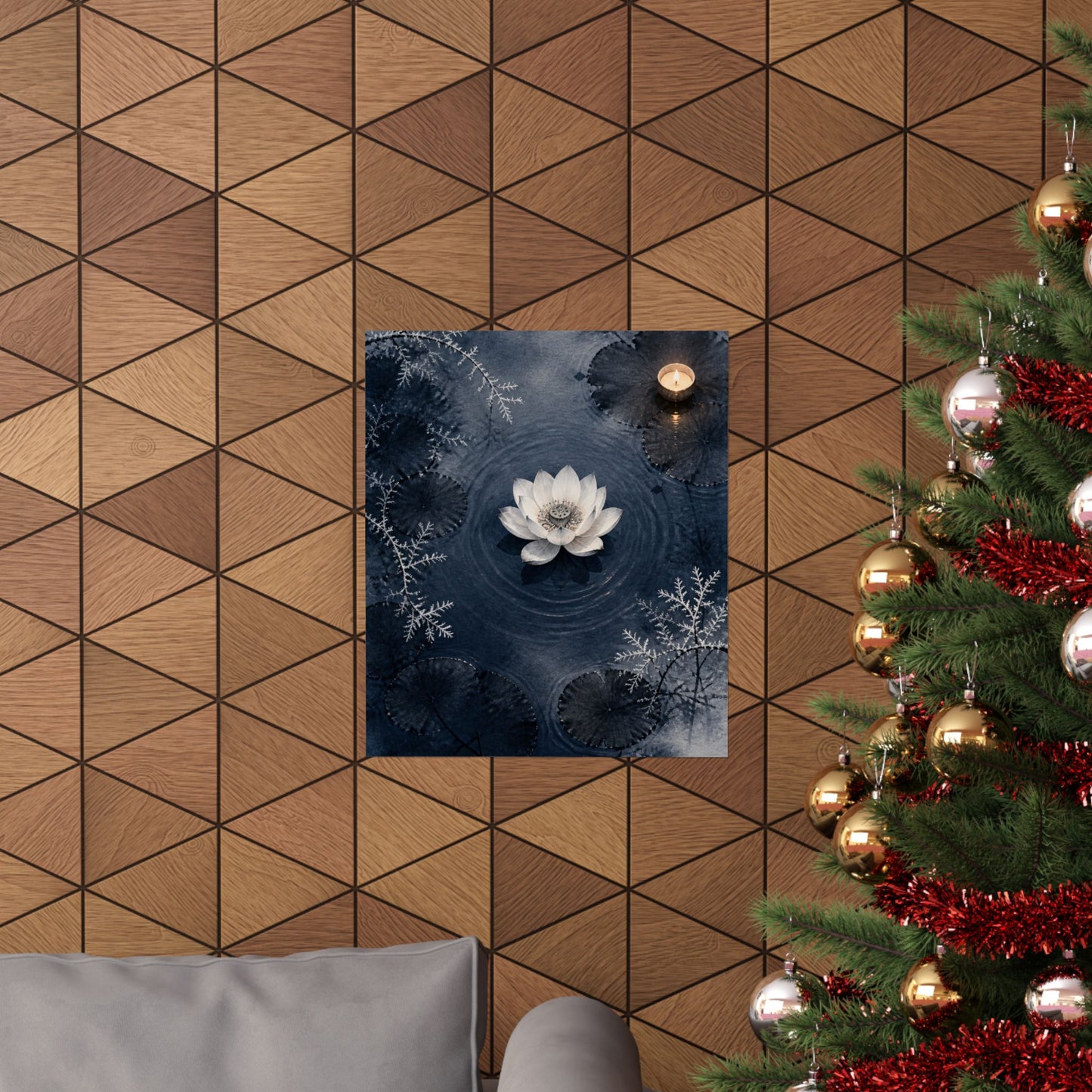 Lotus Flower Wall Art Print | Winter Zen Sumi E Art