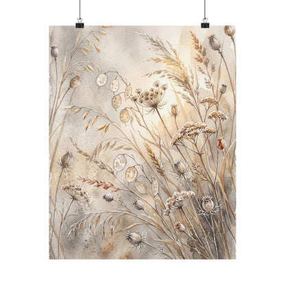 Dried Flowers Watercolor Wall Art Print | Neutral Japandi Art