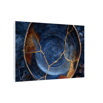 Kintsugi Ceramic Bowl in Moonlight | Crackle Gold Canvas Art