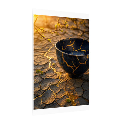 Golden Hour Cracked Earth Canvas Art - Kintsugi Fukinsei