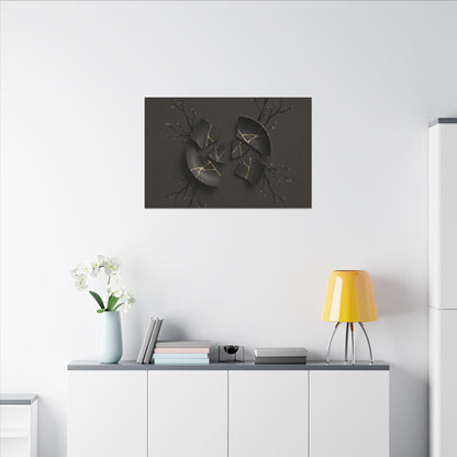 Sophisticated Broken Pottery Canvas Art - Charcoal Ink Dark Japandi