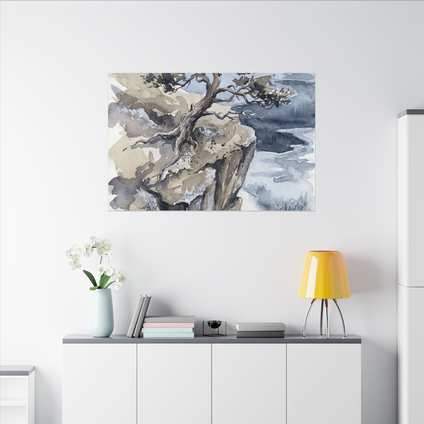 Pine Tree Canvas Art | Winter Japandi Watercolor Art