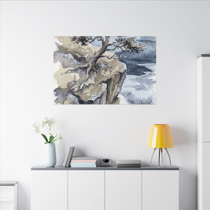 Pine Tree Canvas Art | Winter Japandi Watercolor Art
