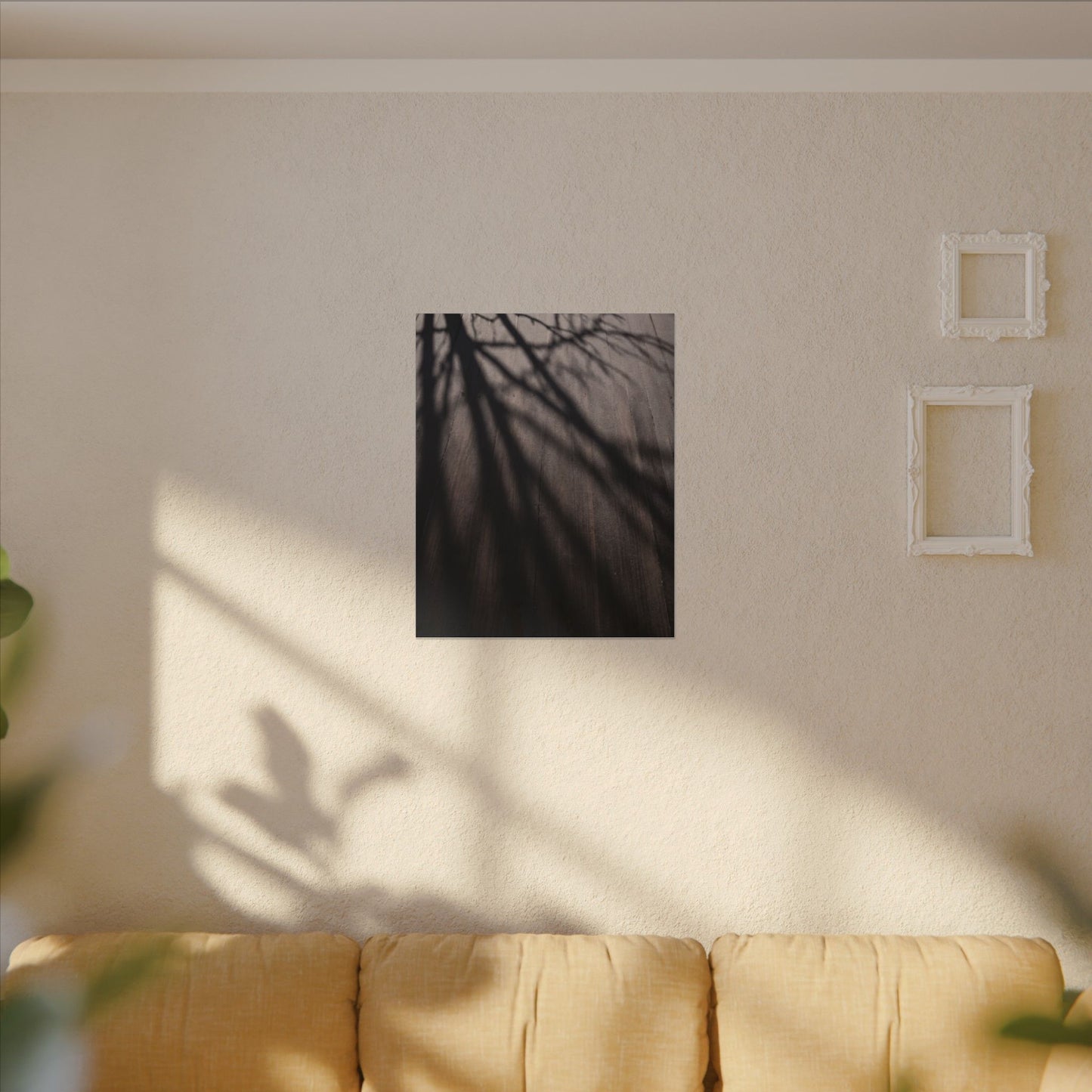 Dark Japandi Shadow Play in Dawn | Moody Minimal Canvas Art