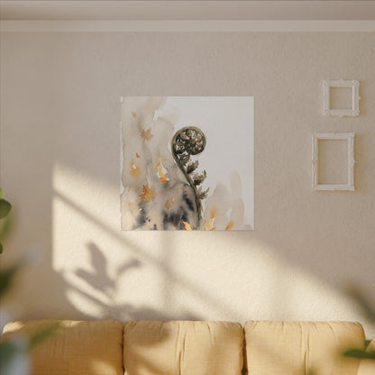 Fern Unfurling Watercolor Canvas Art | Earthy Japandi Art