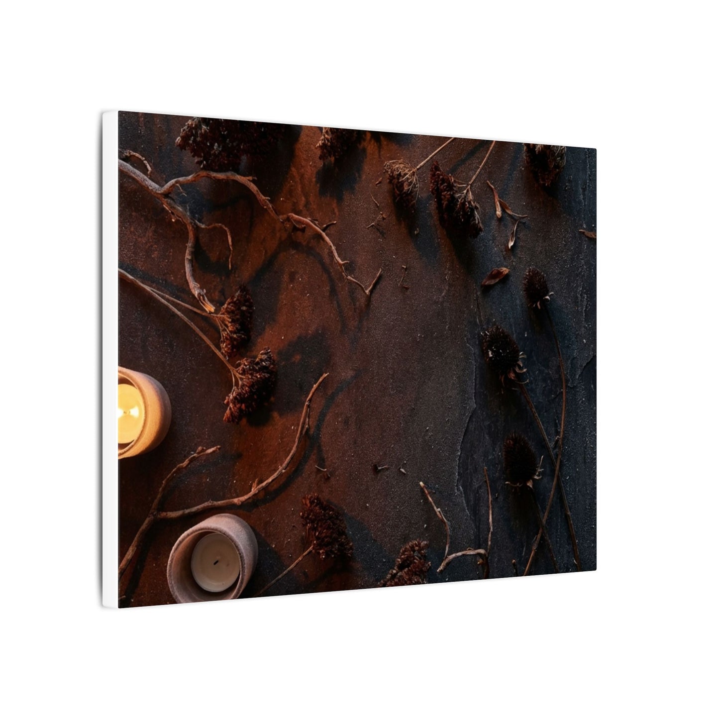 Dried Flowers Canvas Art | Winter Dark Japandi Moody Minimal Art