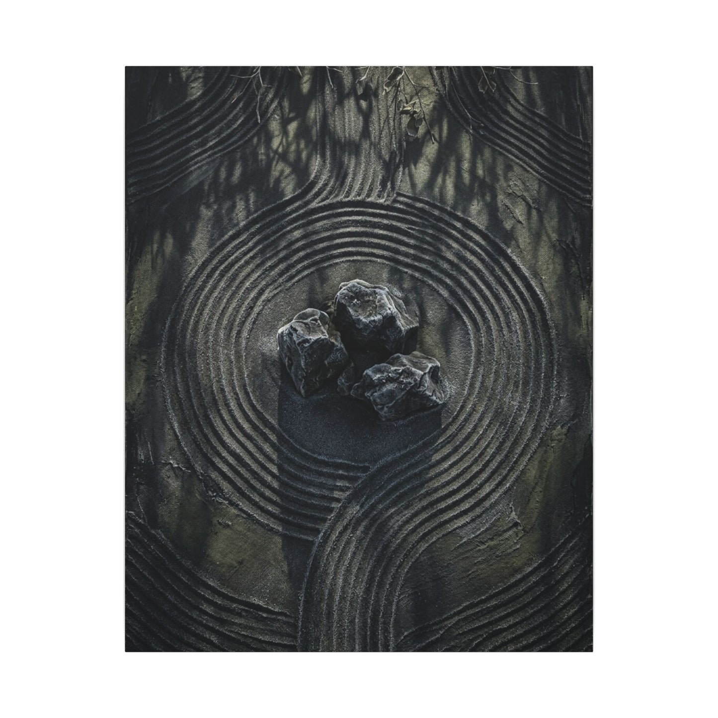 Moody Rock Garden Canvas Art - Dark Texture Dark Japandi