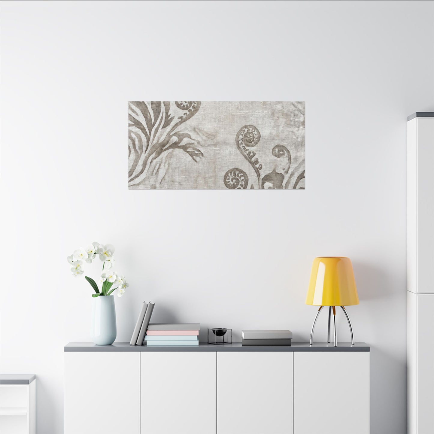 Japandi Fern Unfurling in Overcast | Japanese Pattern Canvas Art