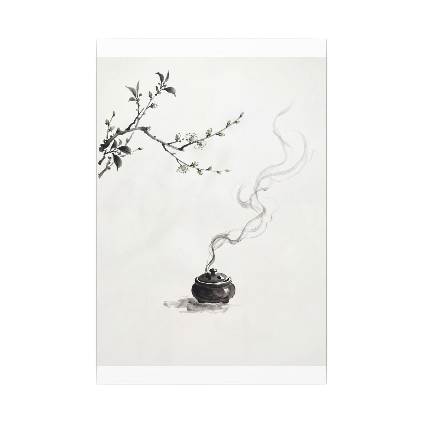 Calm Incense Smoke Canvas Art - Sumi E Zen
