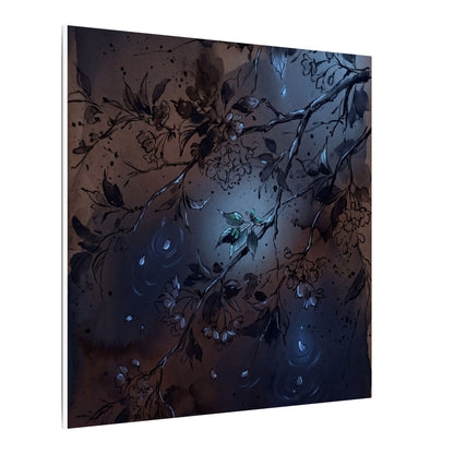 Bold Cherry Blossom Canvas Art - Charcoal Ink Dark Japandi