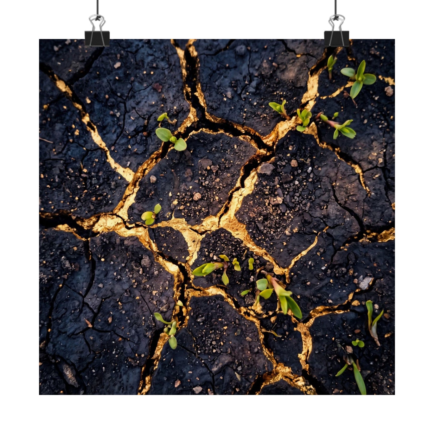 Healing Cracked Earth Wall Art Print - Crackle Gold Kintsugi
