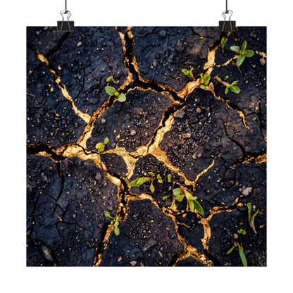 Healing Cracked Earth Wall Art Print - Crackle Gold Kintsugi