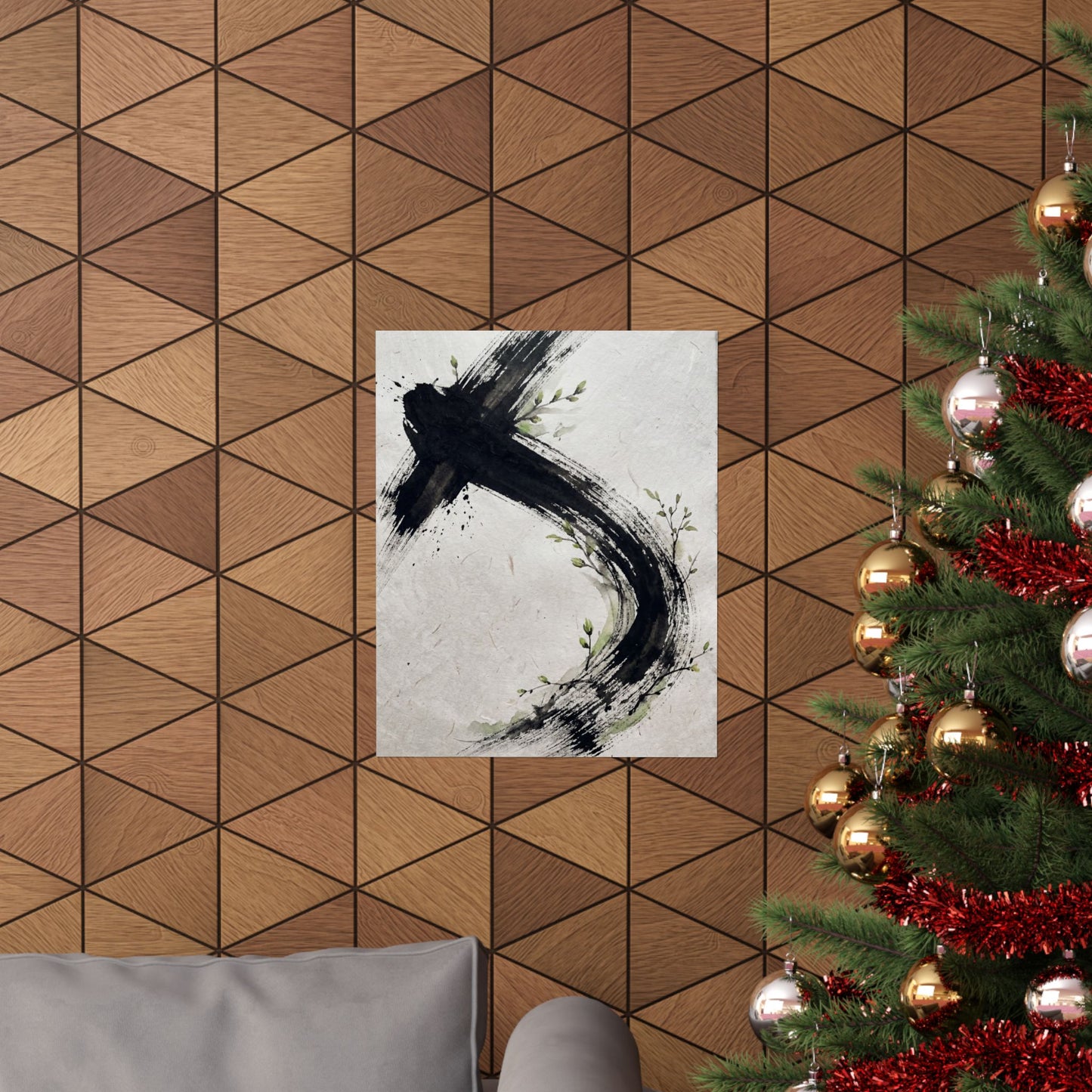 Dark Japandi Ink Brushstroke in Dawn | Moody Minimal Wall Art Print