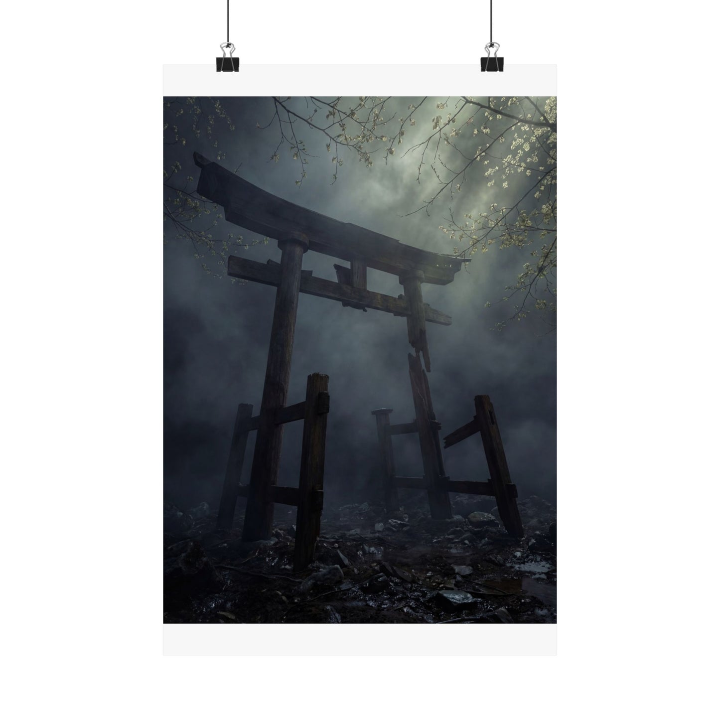 Torii Gate Moody Minimal Wall Art Print | Moody Dark Japandi Art Art Print