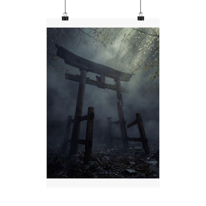 Torii Gate Moody Minimal Wall Art Print | Moody Dark Japandi Art Art Print