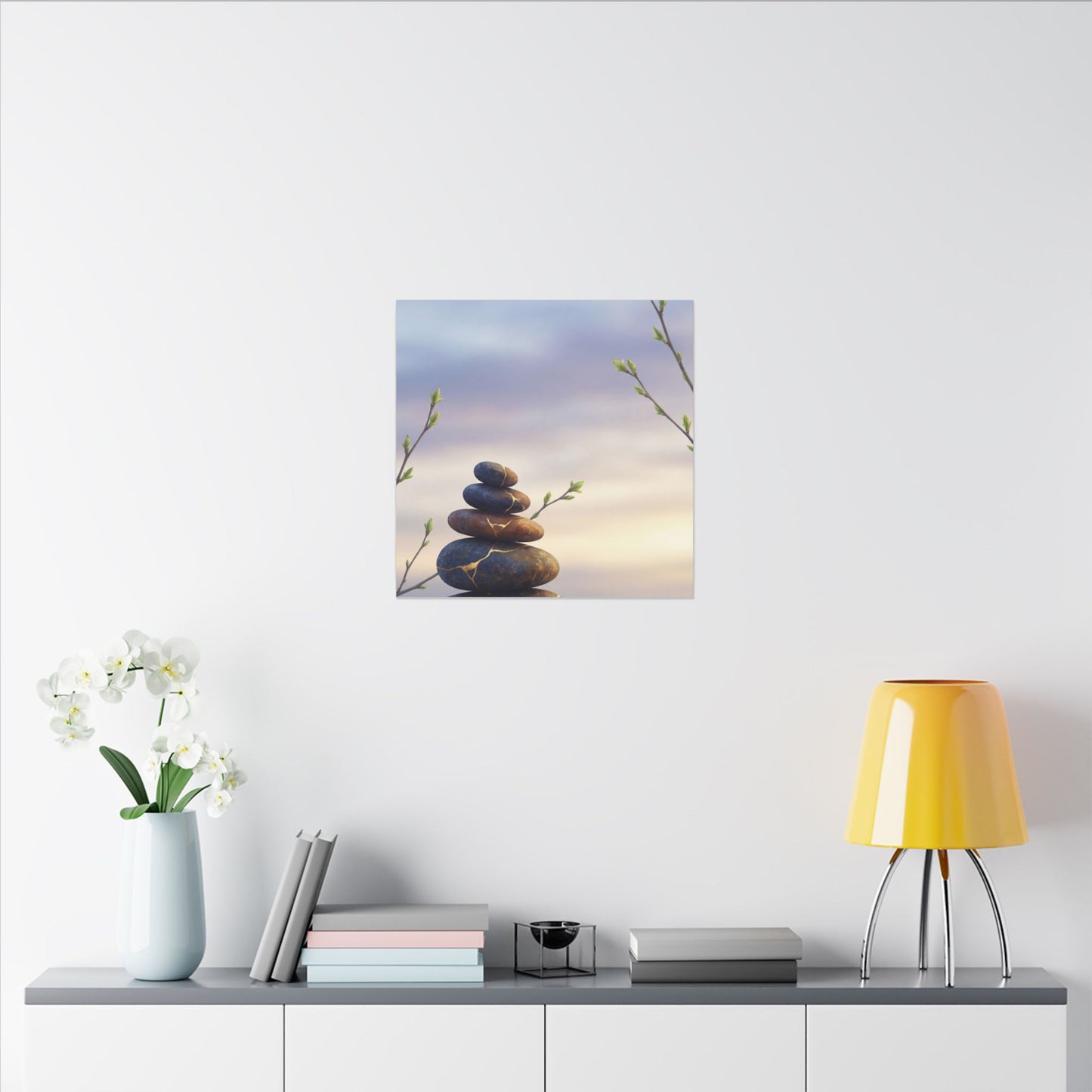 Spring River Stones Gold Vein Canvas Art | Philosophical Decor