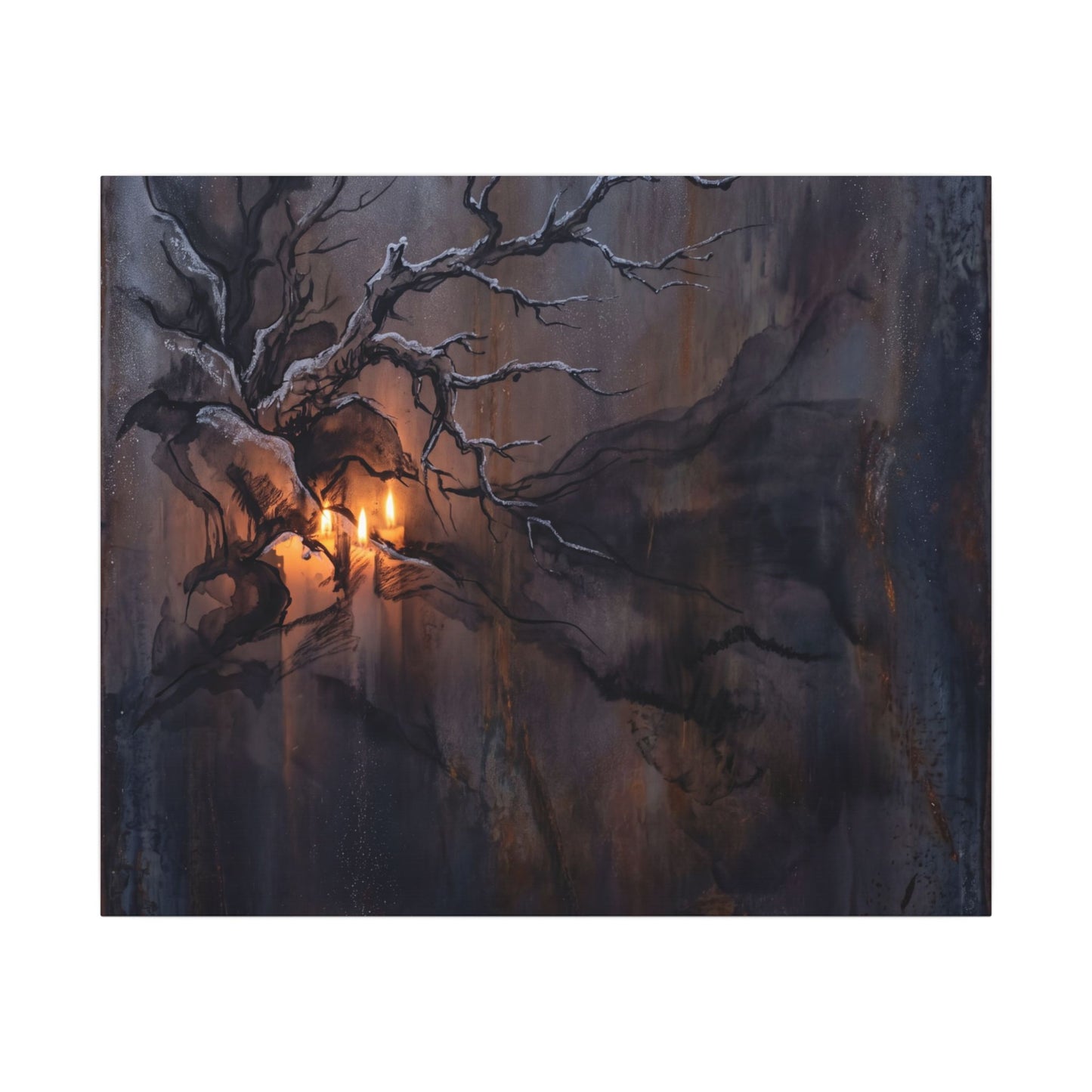 Winter Rust Patina Charcoal Ink Canvas Art | Atmospheric Decor