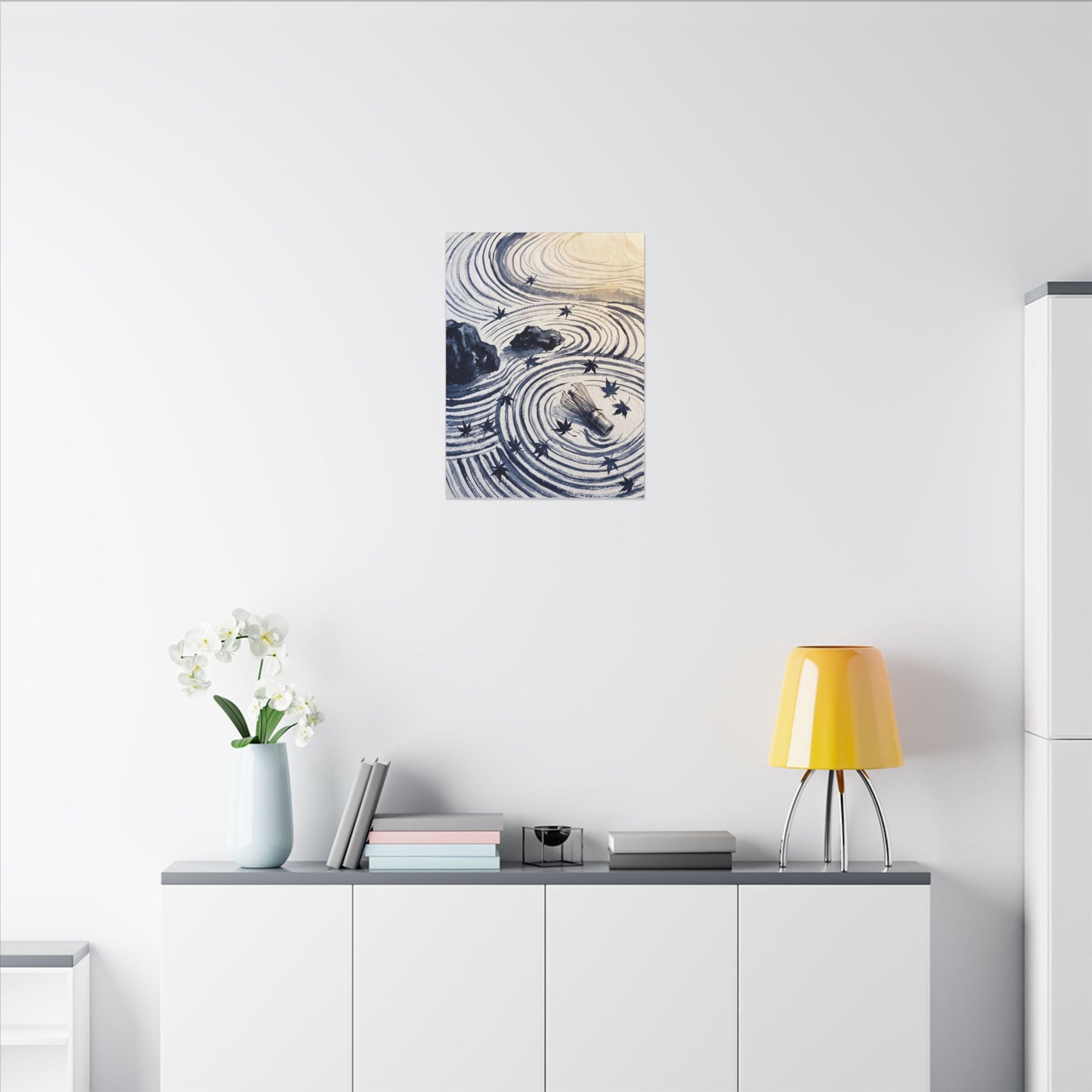 Zen Rock Garden in Golden Hour | Sumi E Canvas Art