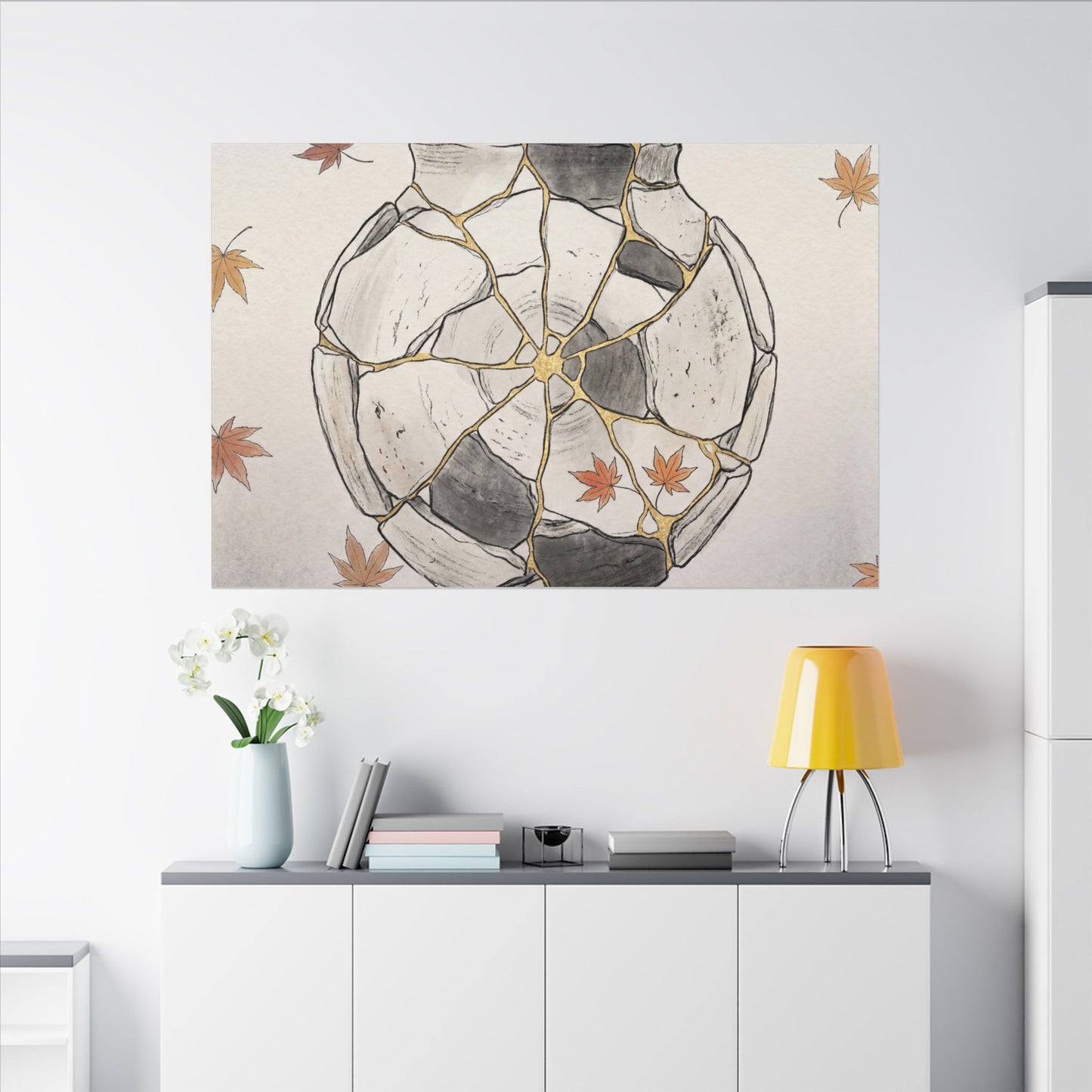 Japandi Broken Pottery in Dawn | Minimal Line Canvas Art