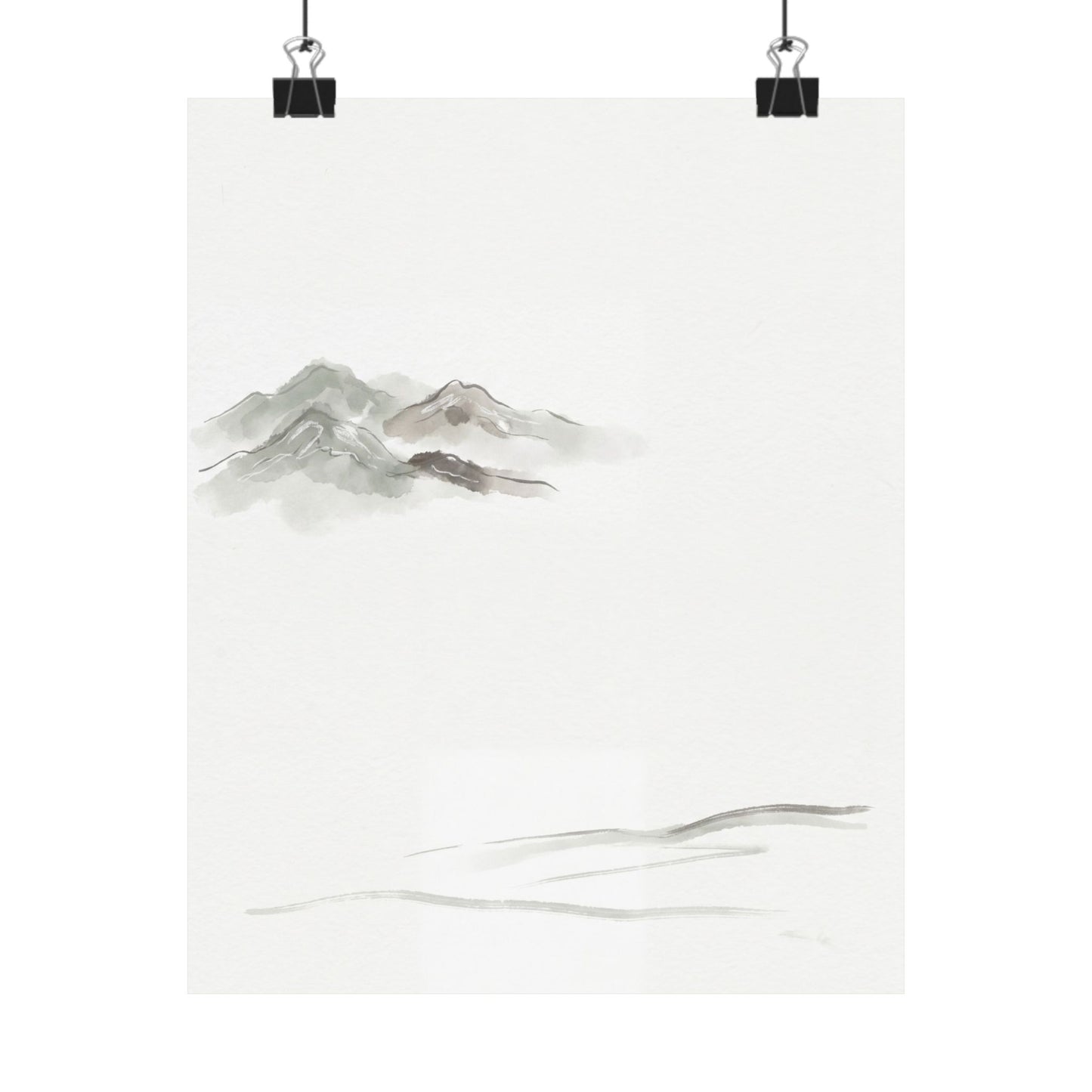 Japandi Mountain Mist in Overcast | Minimal Line Wall Art Print
